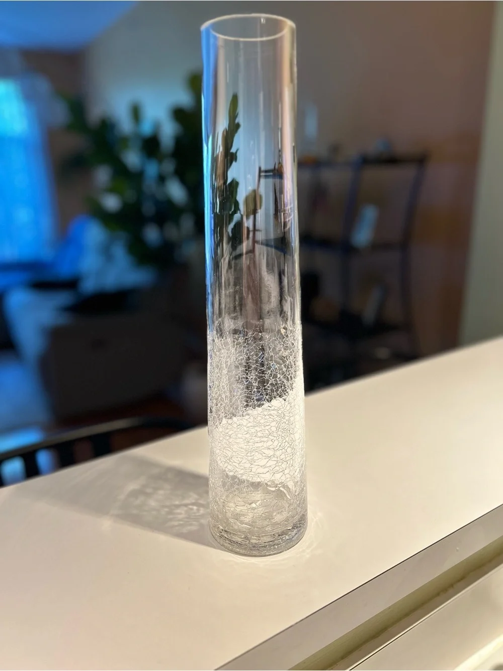 Home Accents Clear Crackle Glass Cylinder Vase - 16” tall